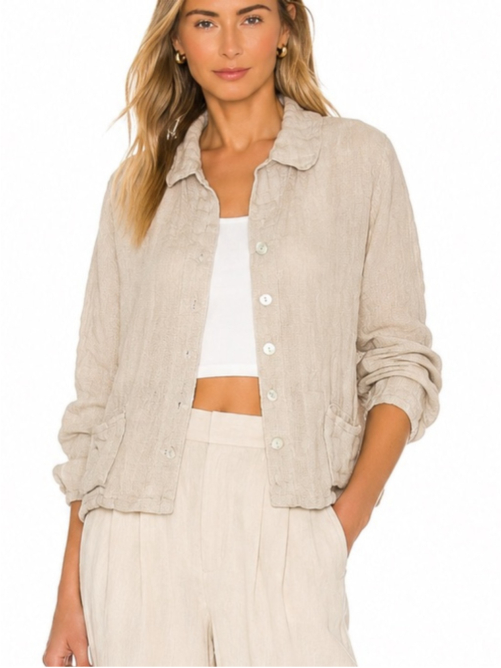 lully positano Light Taupe Linen Button-Front Jacket